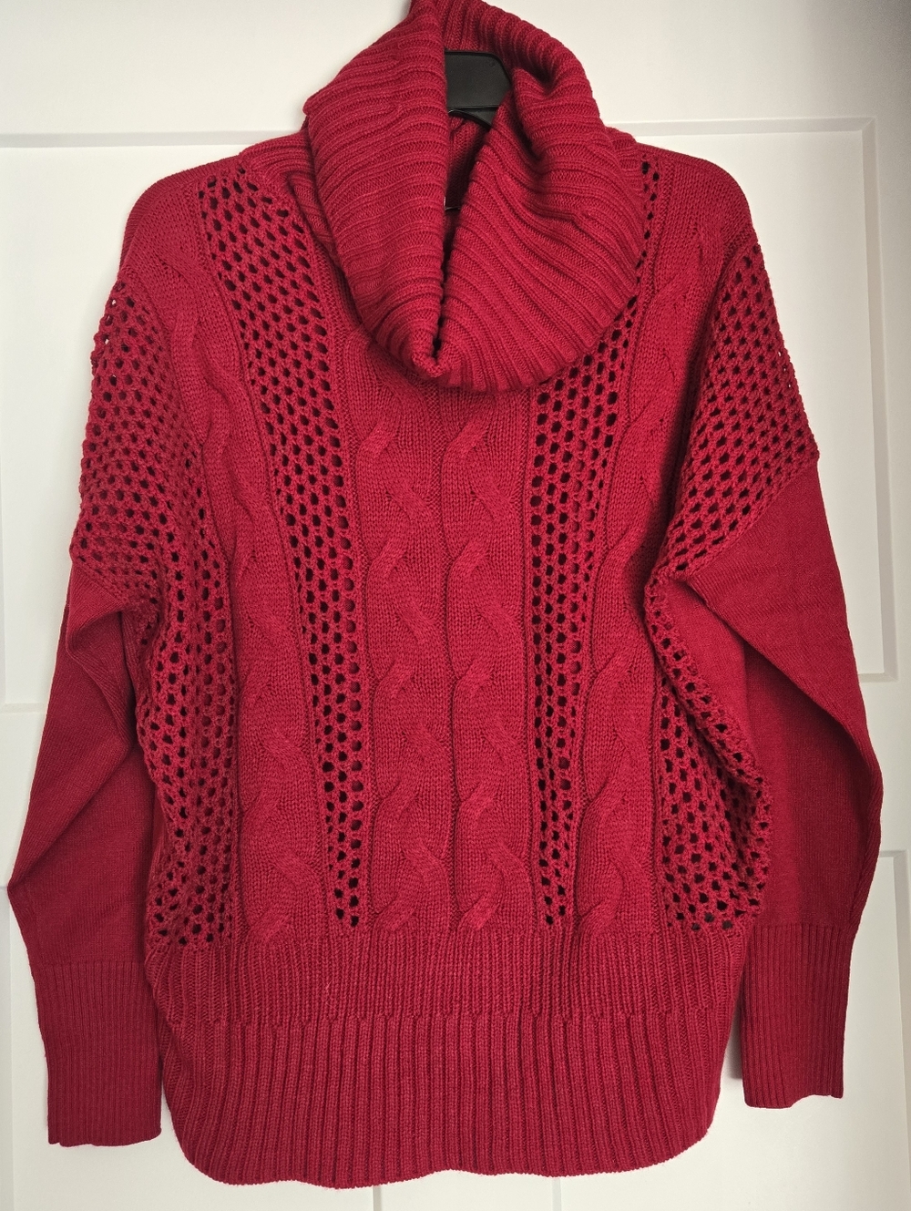 WHBM Red Cable-Knit Cowl Neck Sweater